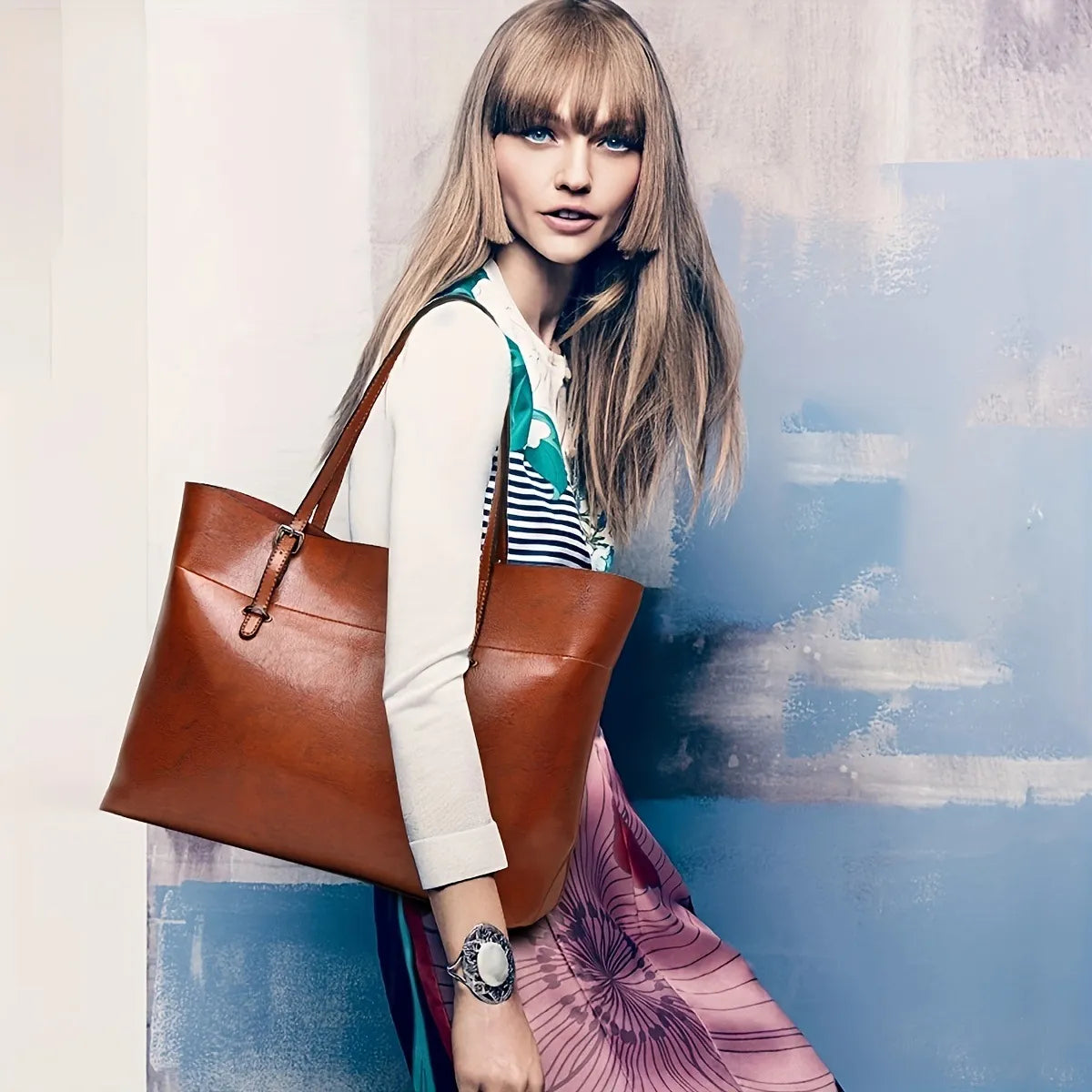 Navy Blue Glossy Leather Handbag